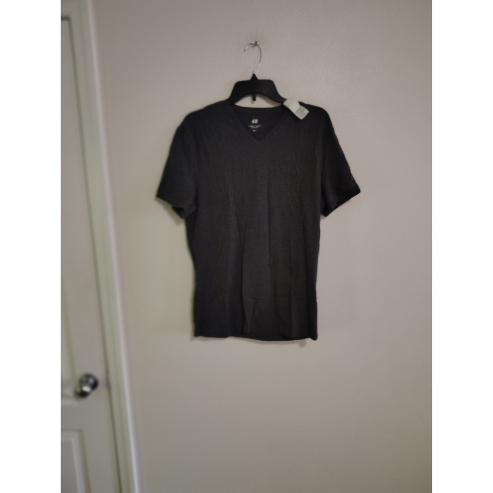 HM Mens V-Neck T-Shirt Slim Fit Charcoal Gray Heather Short Sleeve‎ EUR L NWT